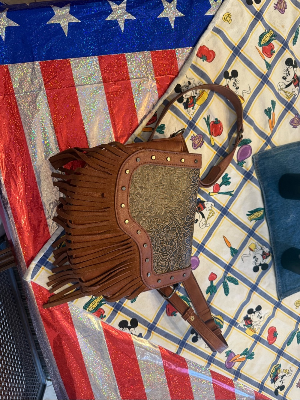 Catchfly Studio Brown Faux Leather Fringe Crossbody Purse Boho Western